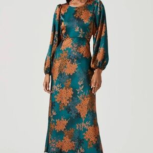 Astr Teal and Orange Floral Midi Dress